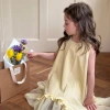 Emobebe Girls' vacation-style fairy-like princess sleeveless dress, children's yellow mesh patchwork vest dress details Picture